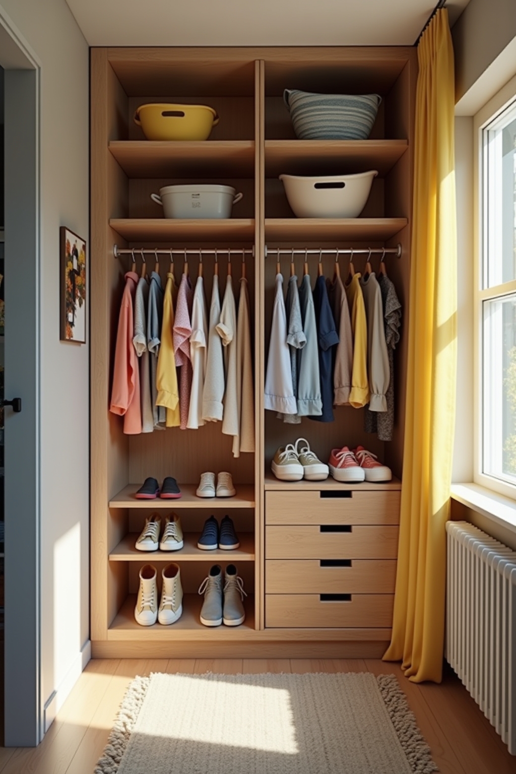 Familienfreundliche Garderobe mit Haken in mehreren Höhen