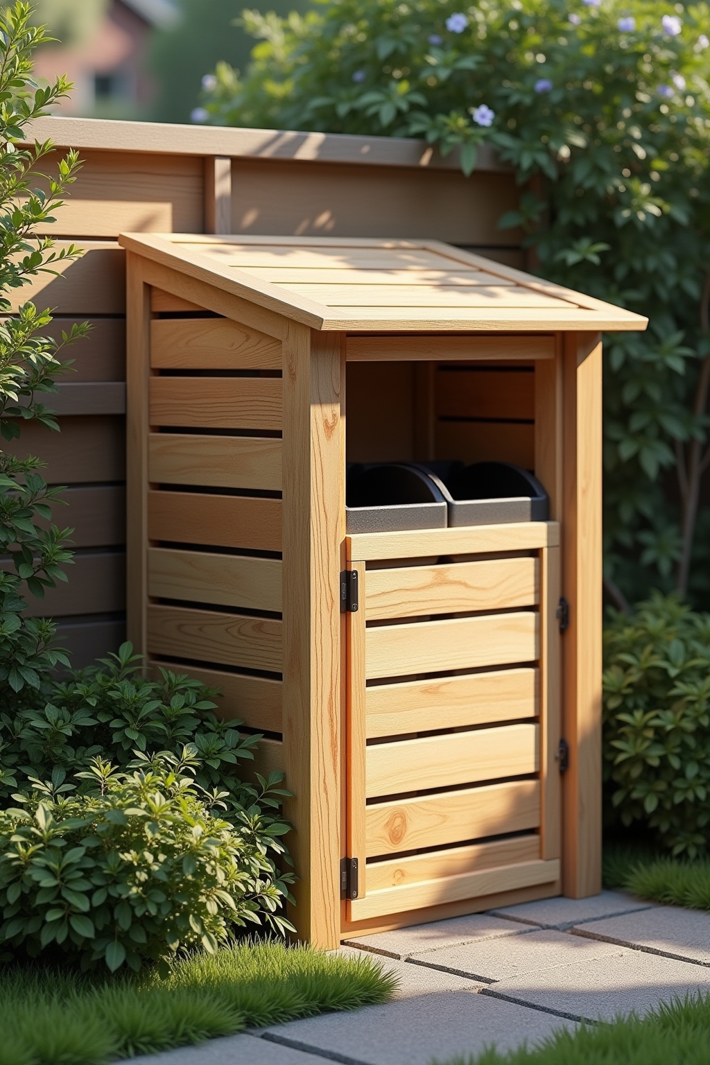 Vorteile einer Mülltonnenbox: versteckte Tonnen und aufgewerteter Garten