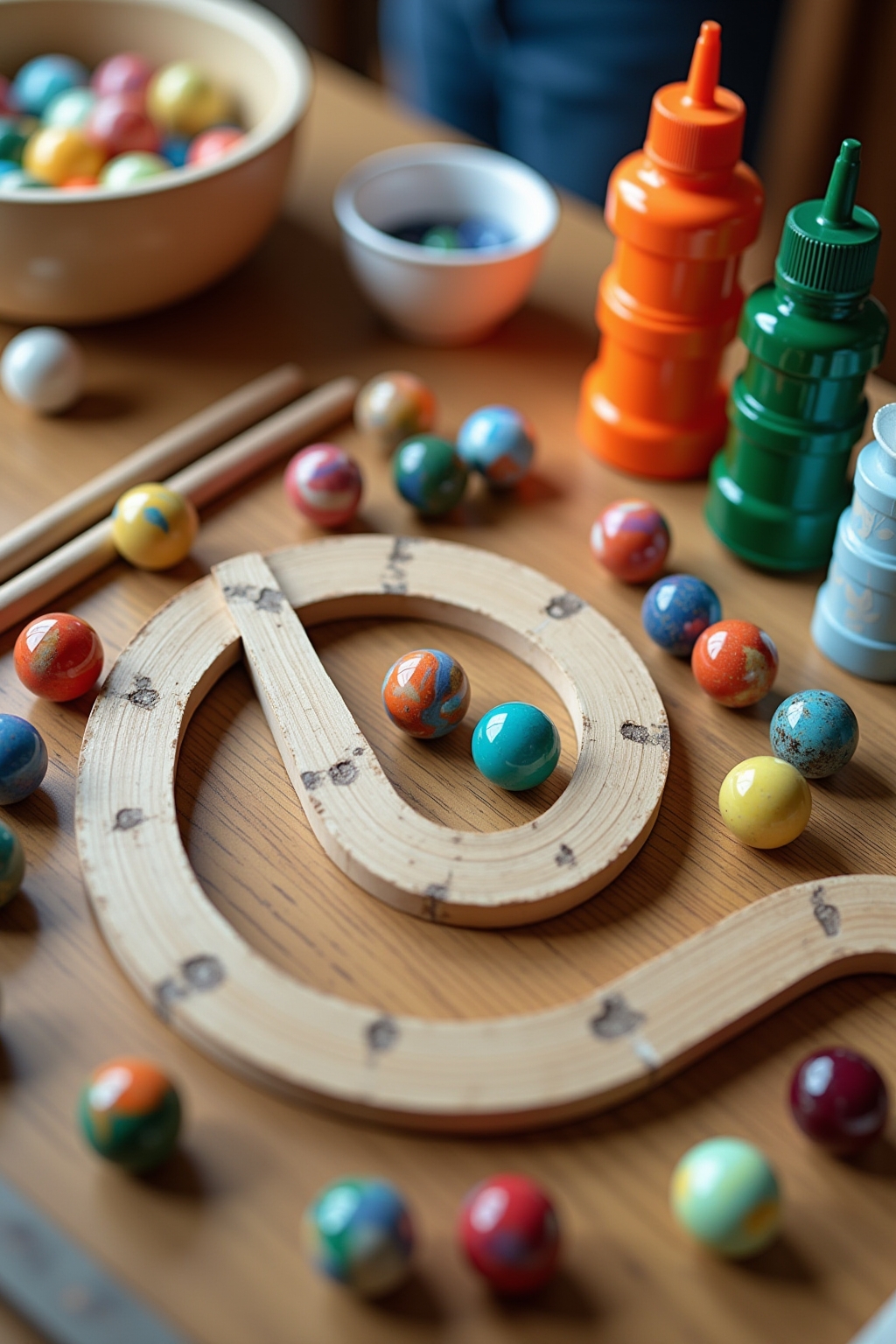 Materialien für eine selbstgebaute Murmelbahn