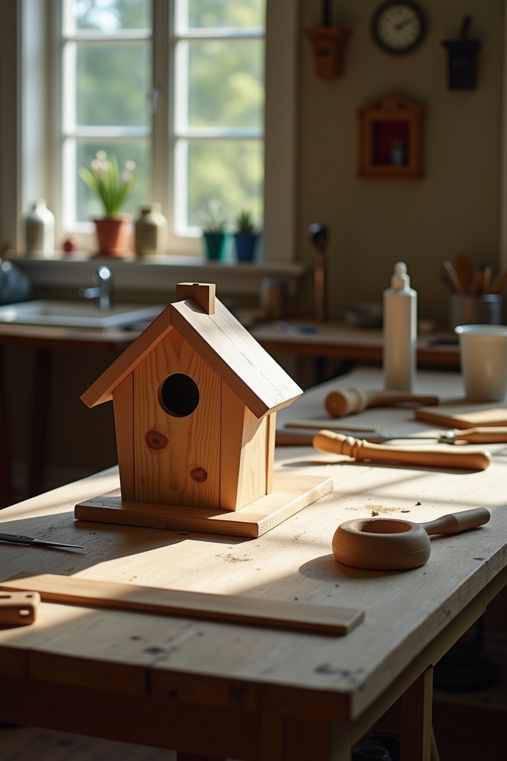 Werkzeuge zum Bau eines Vogelfutterhauses