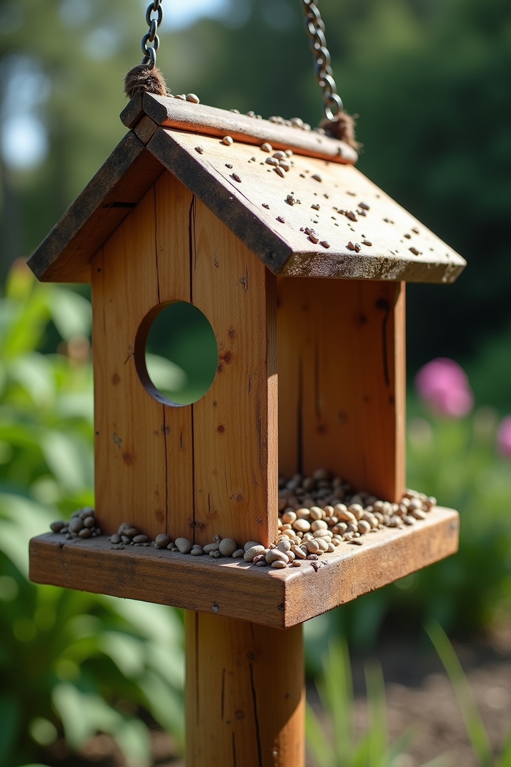 Wetterschutz für ein Vogelfutterhaus mit überstehendem Dach