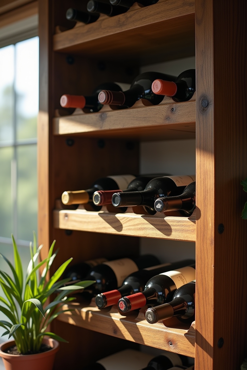 Selbstgebautes DIY-Weinregal als Aufbewahrungssystem für Weinflaschen